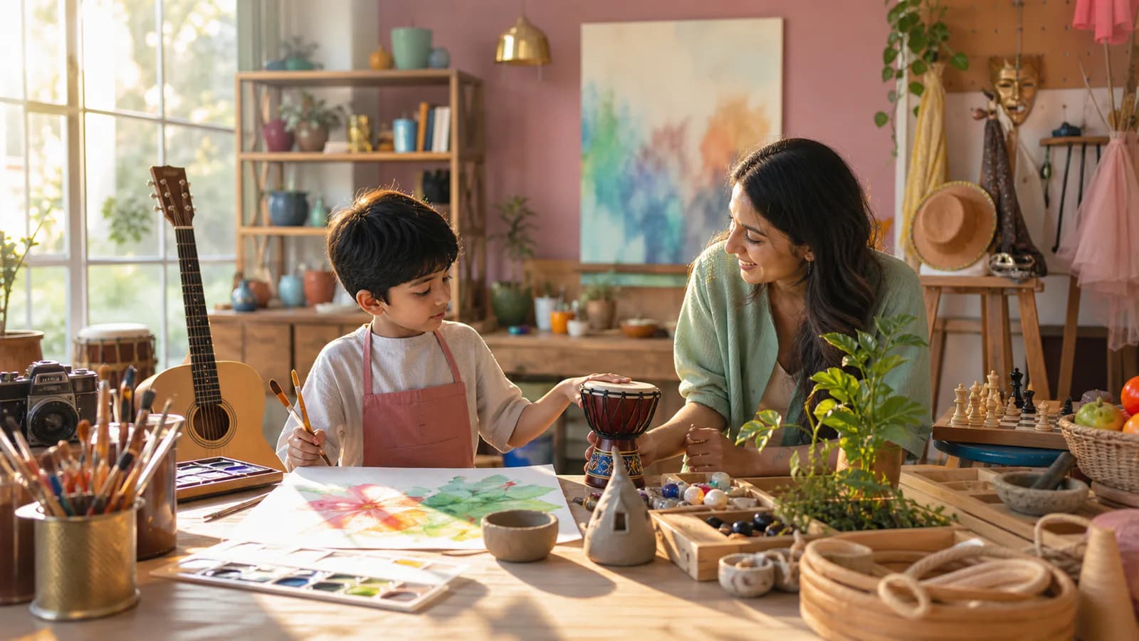 Young learner exploring art, music and hands-on creative hobbies